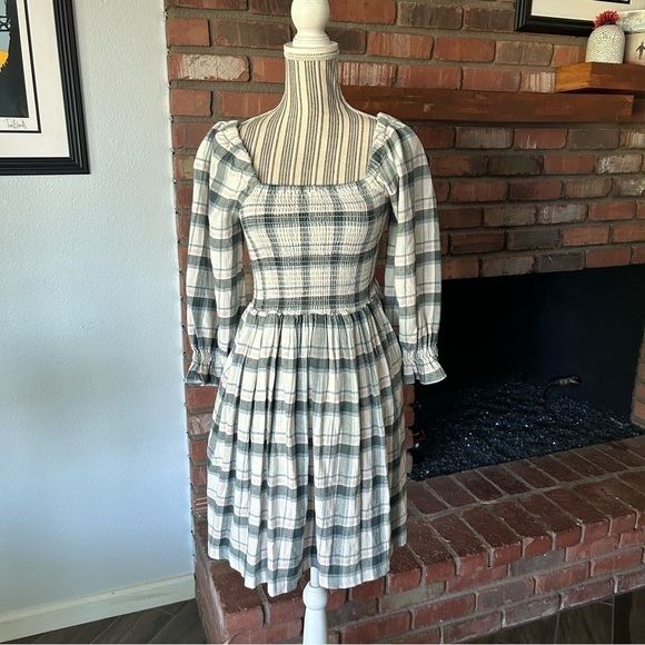 Madewell Elbow-Sleeve Smocked Mini Dress in Lebaum Plaid Sz S - Picture 2 of 10